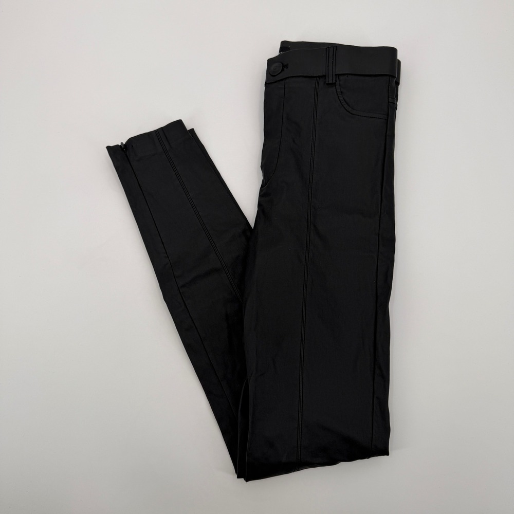 Zara Black‎ Coated Skinny Pants Ankle Zippers High Rise Size Medium Biker Moto
